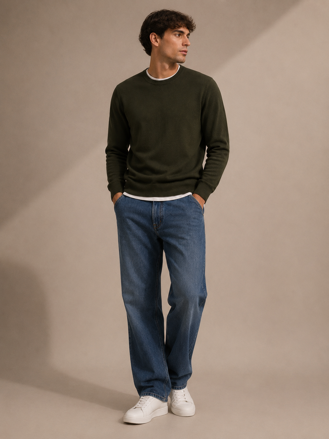 Profuomo - Feinstrick Pullover mit Rundhals in Dunkelgrün