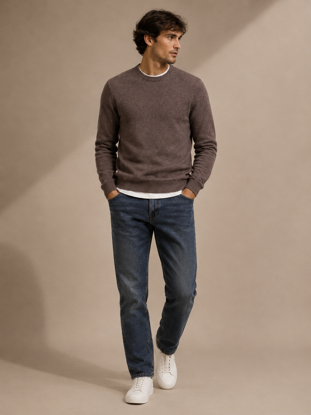 Profuomo - Feinstrick Pullover mit Rundhals in Aubergine