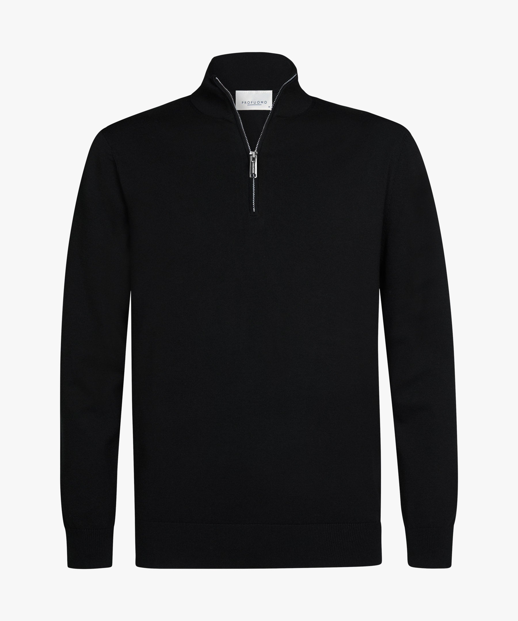 Profuomo - Feiner Strickpullover mit Half-Zip in Schwarz