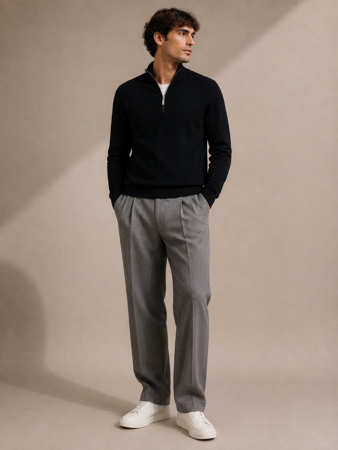 Profuomo - Feiner Strickpullover mit Half-Zip in Schwarz