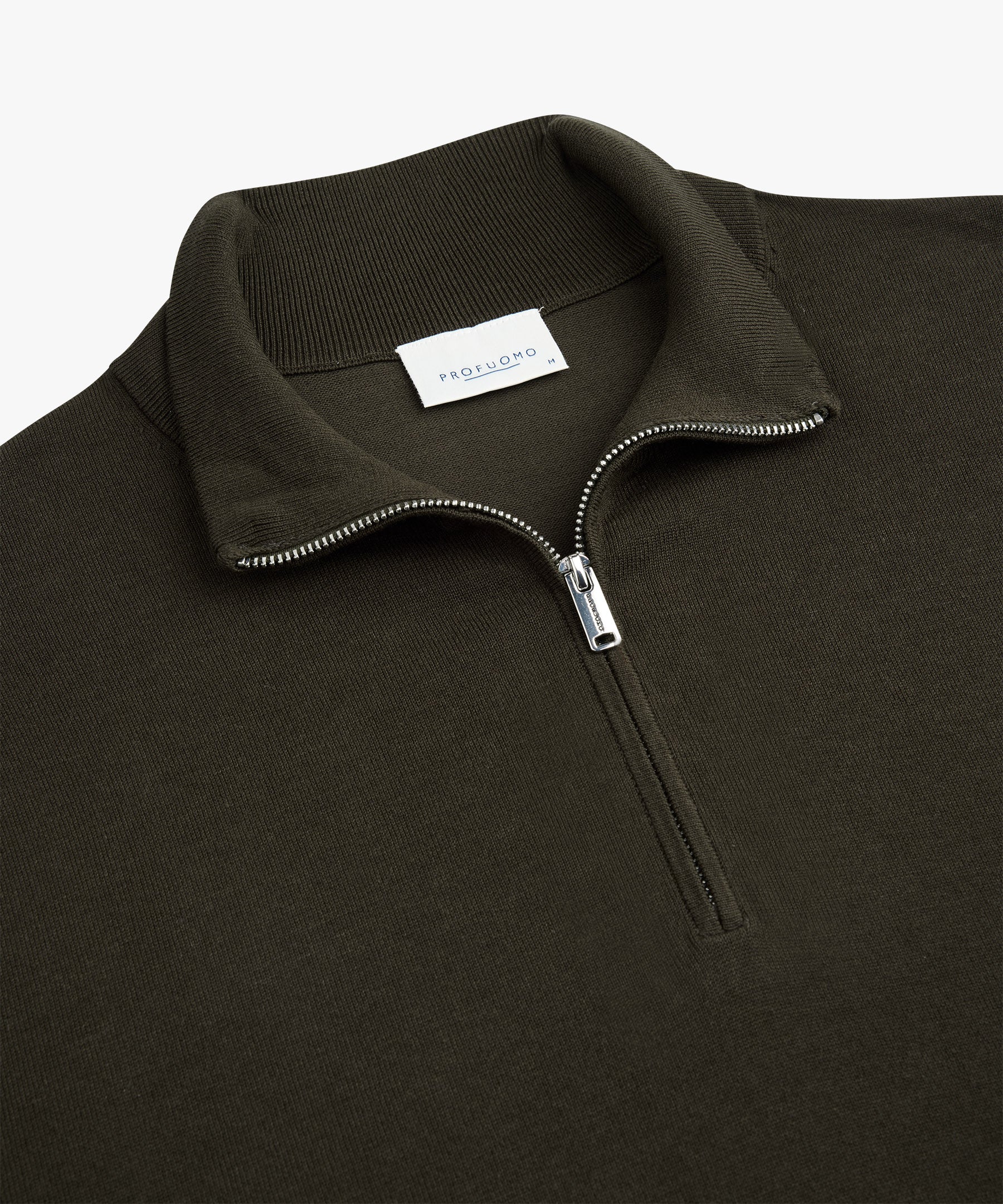 Profuomo - Feiner Strickpullover mit Half-Zip in Dunkelgrün
