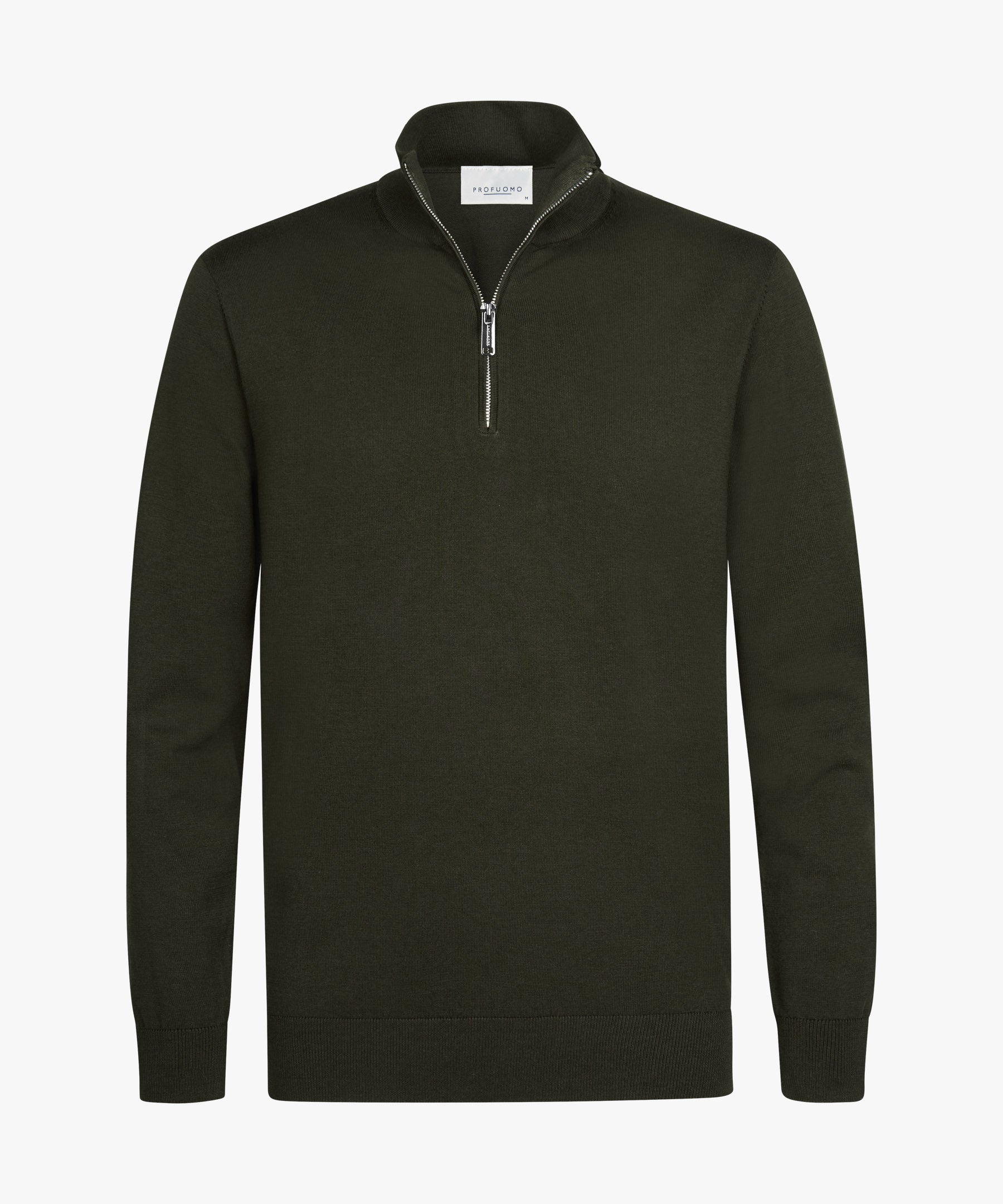 Profuomo - Feiner Strickpullover mit Half-Zip in Dunkelgrün