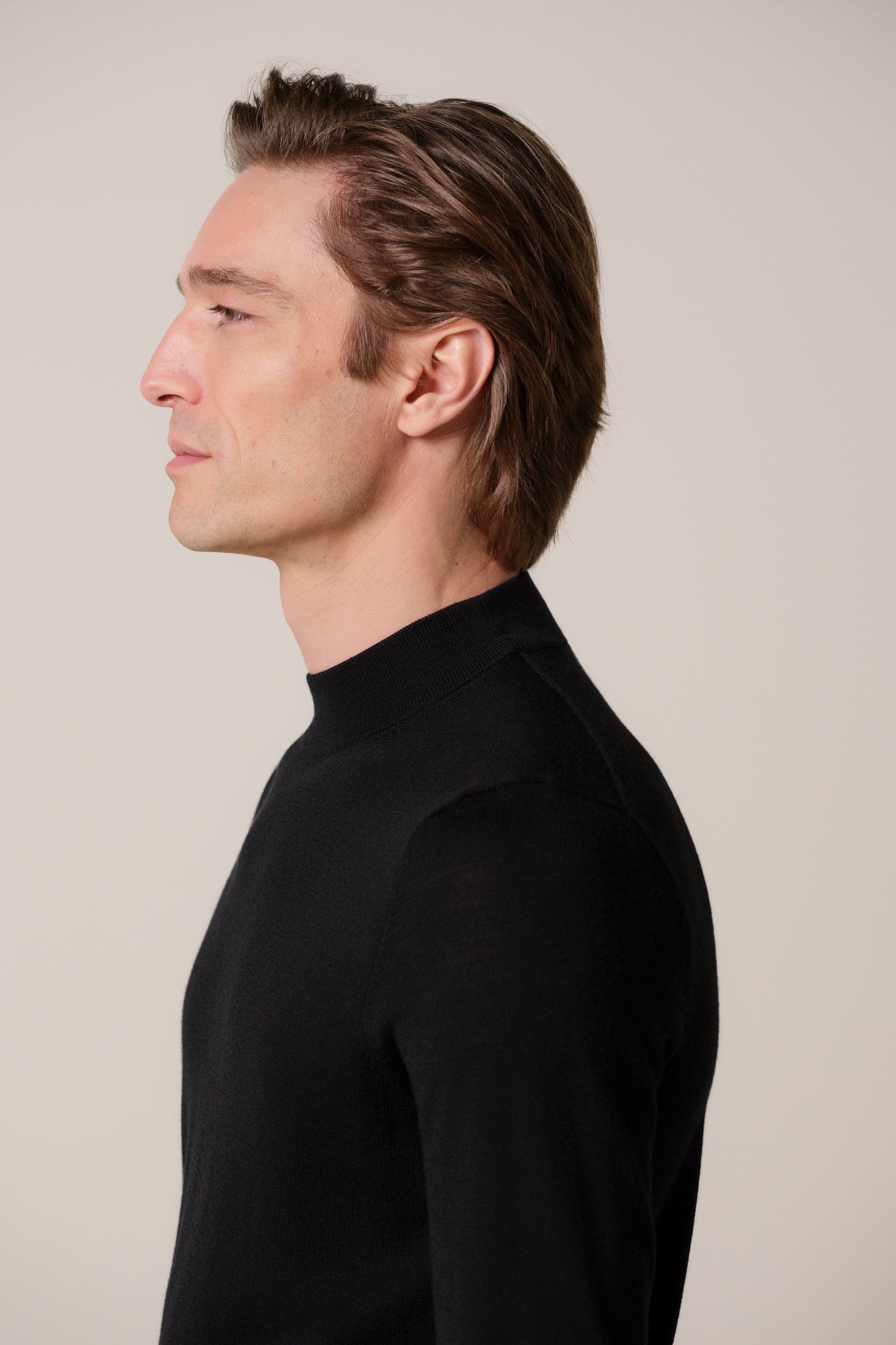 Profuomo - Merino Feinstrickpullover mit kurzem Stehkragen in Schwarz