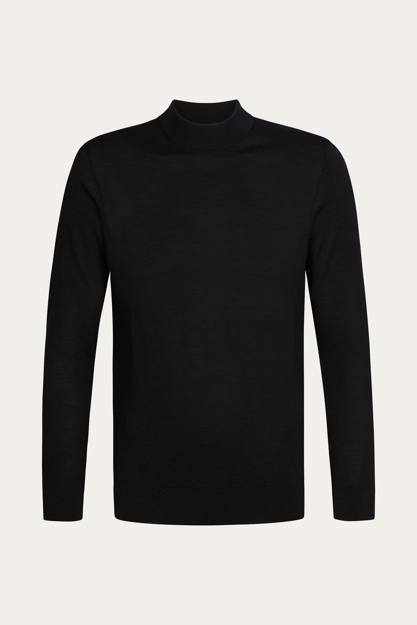 Profuomo - Merino Feinstrickpullover mit kurzem Stehkragen in Schwarz