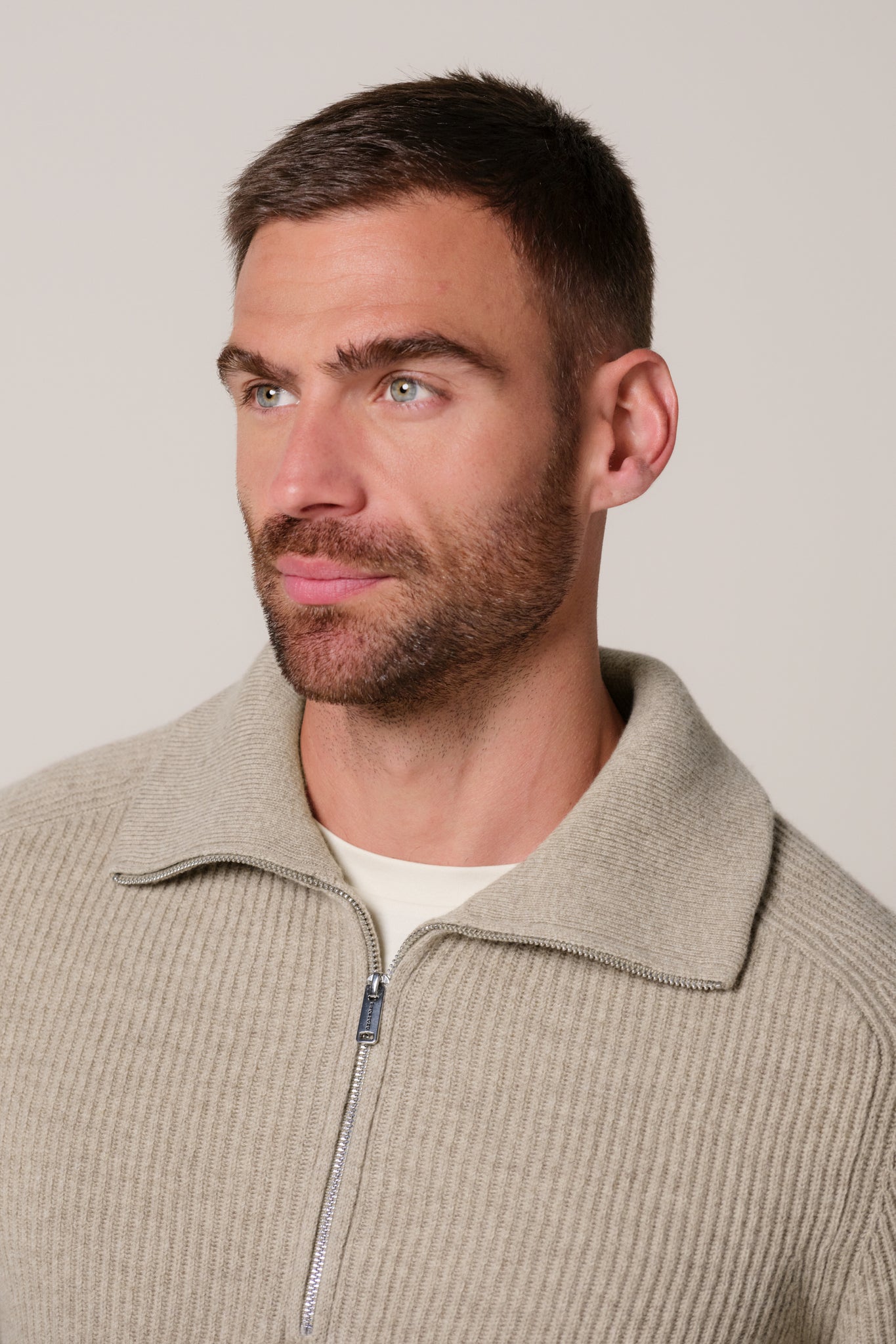 Profuomo - Half-Zip Wollpullover in Beige