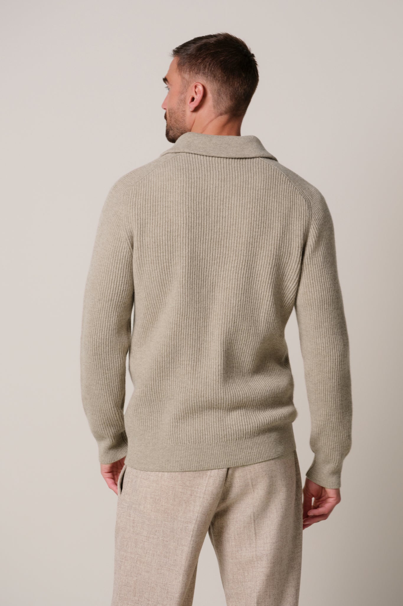 Profuomo - Half-Zip Wollpullover in Beige