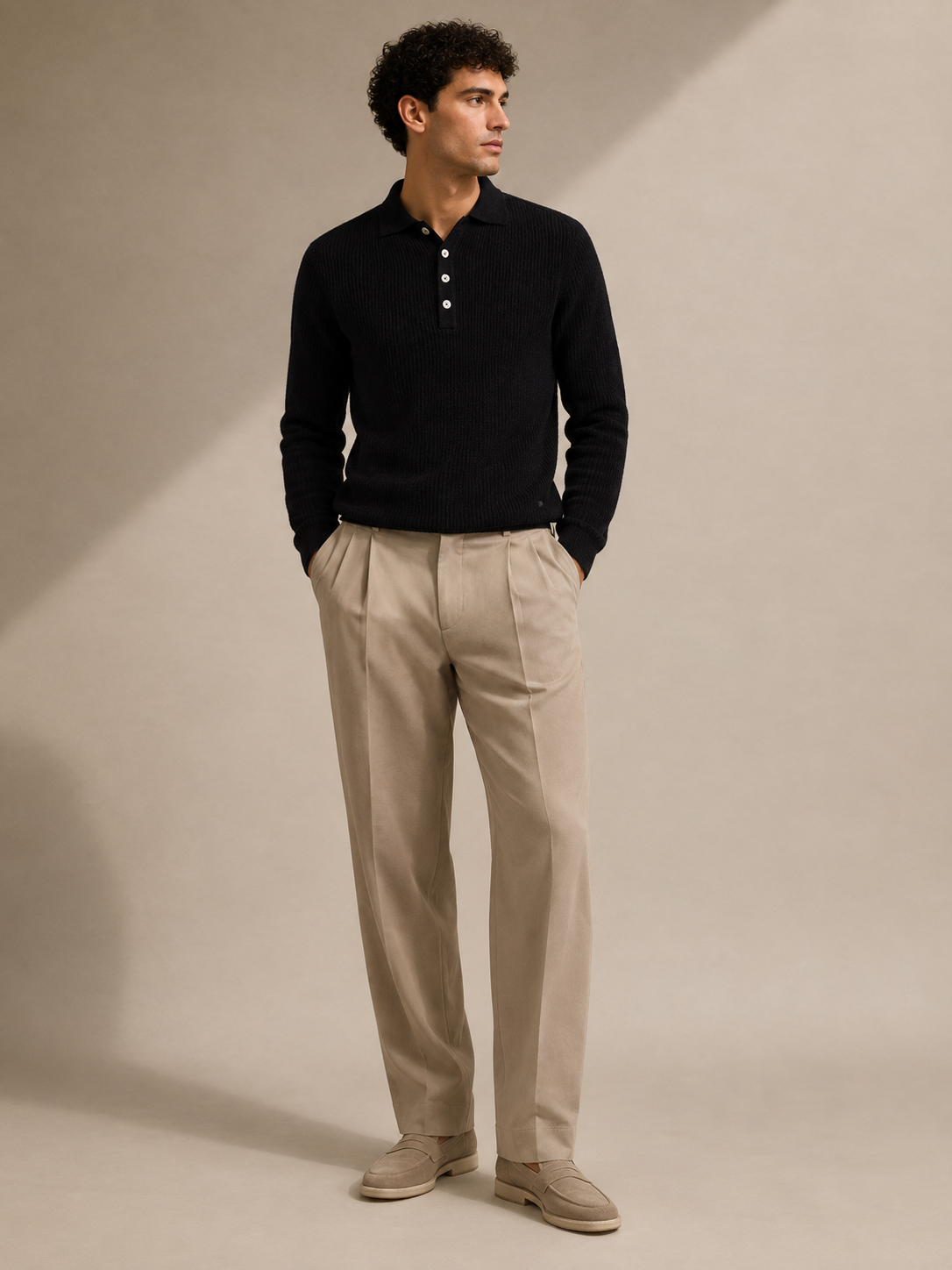 Profuomo - Strick-Poloshirt aus Wolle in Dunkelblau