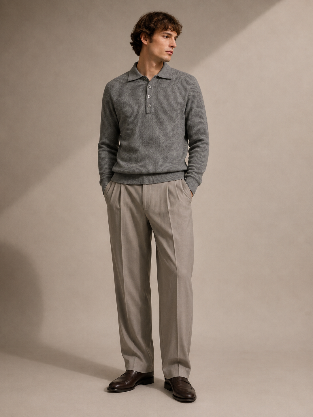 Profuomo - Strick-Poloshirt aus Wolle in Grau