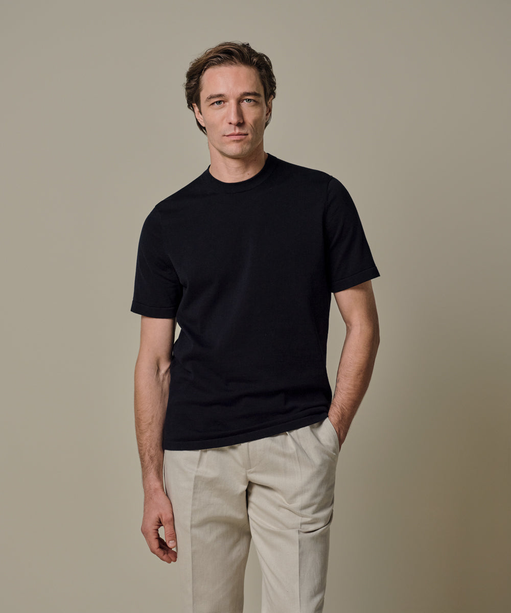 Profuomo - Feines Strick-T-Shirt in Navy