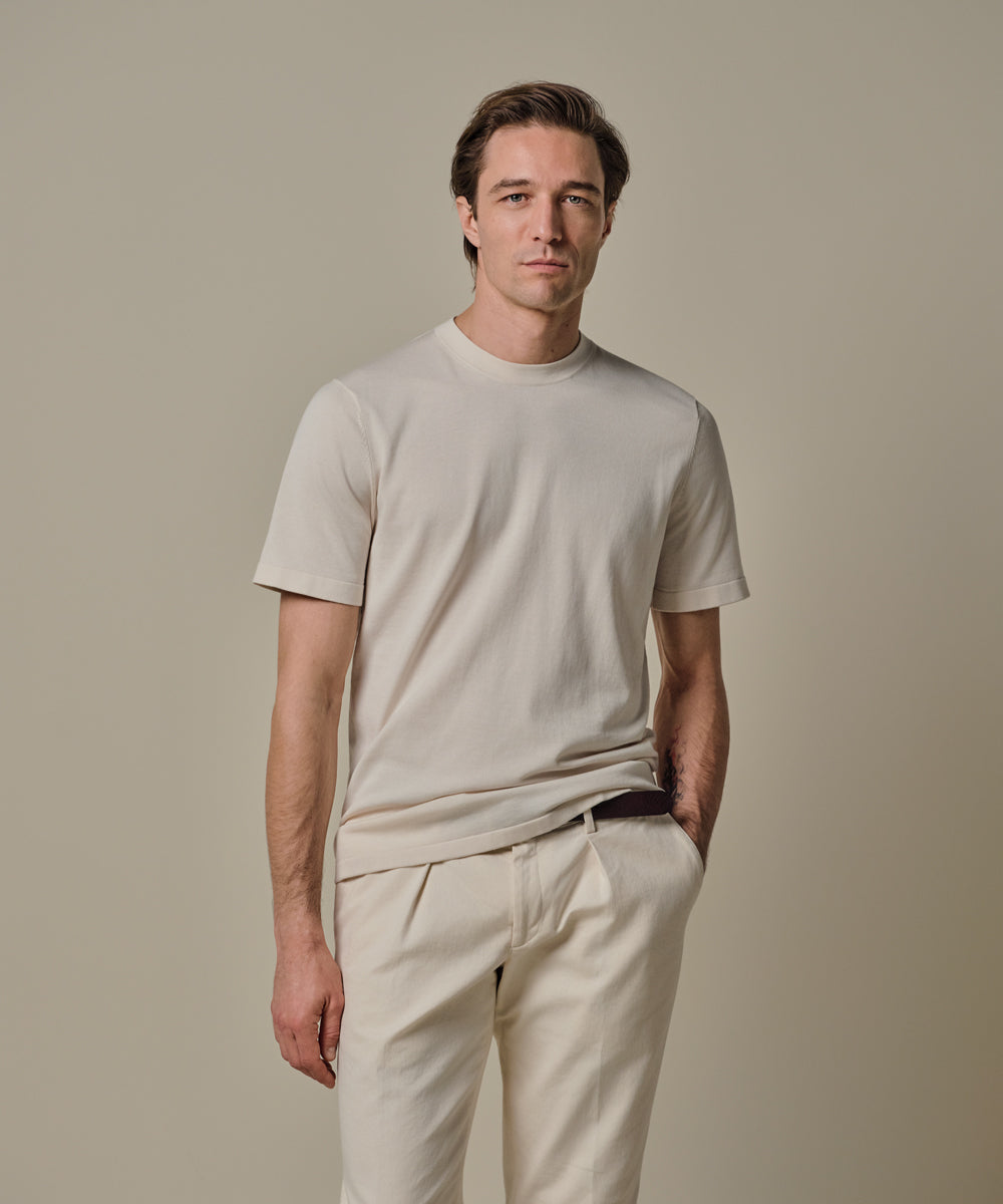 Profuomo - Feines Strick-T-Shirt in Off-White