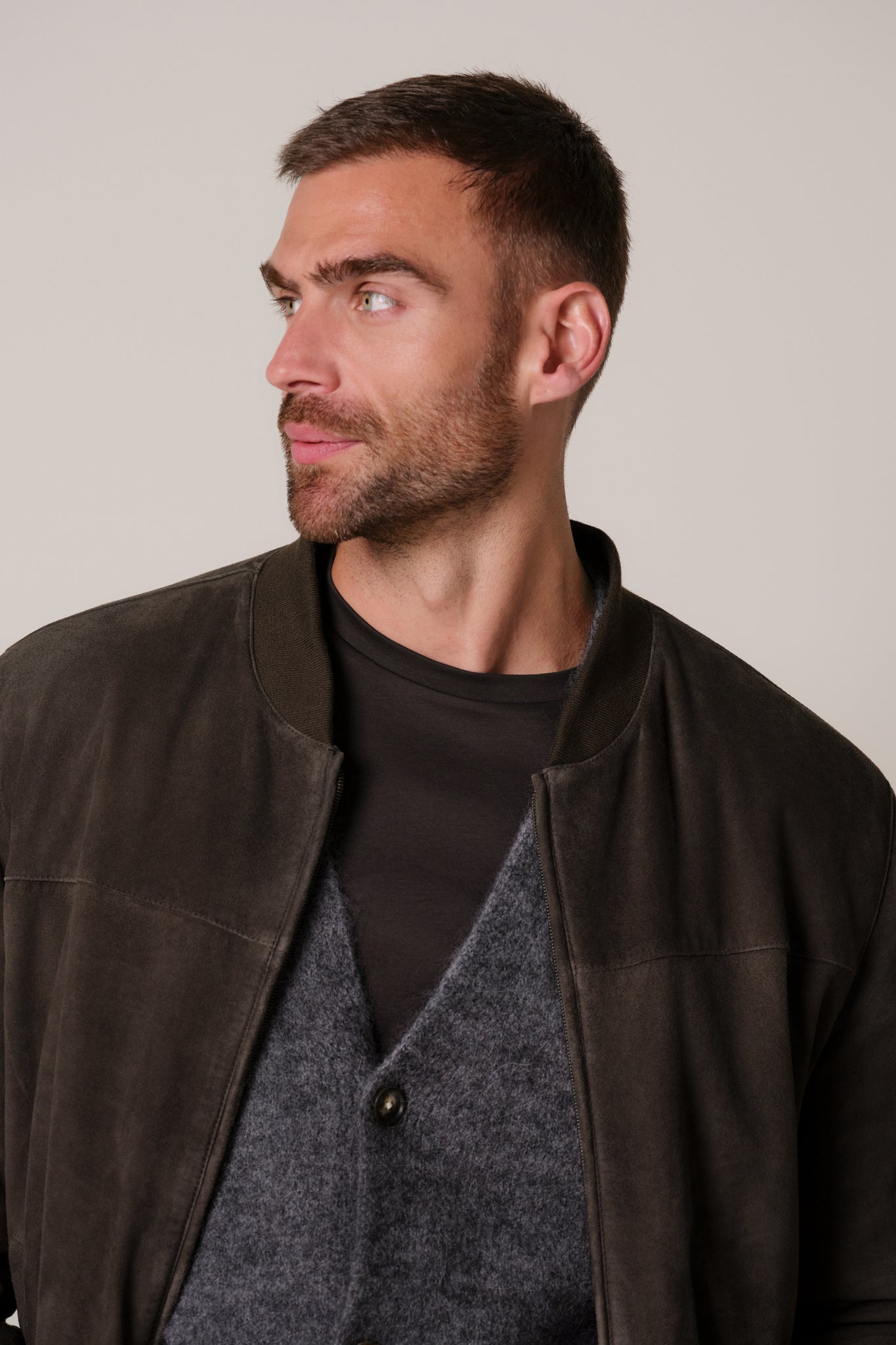 Profuomo - Veloursleder-Blouson in Dunkelbraun mit Strickbündchen