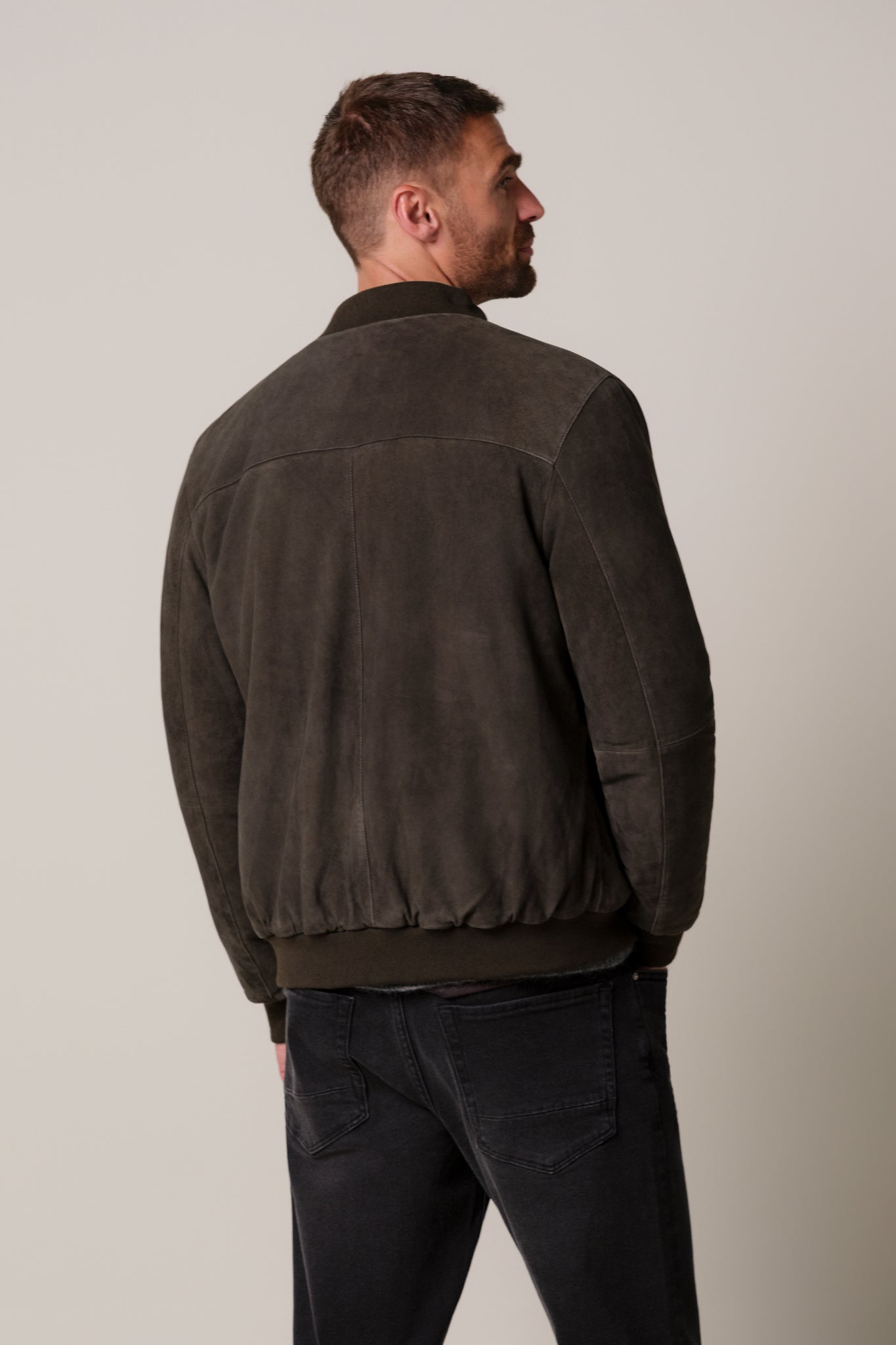 Profuomo - Veloursleder-Blouson in Dunkelbraun mit Strickbündchen