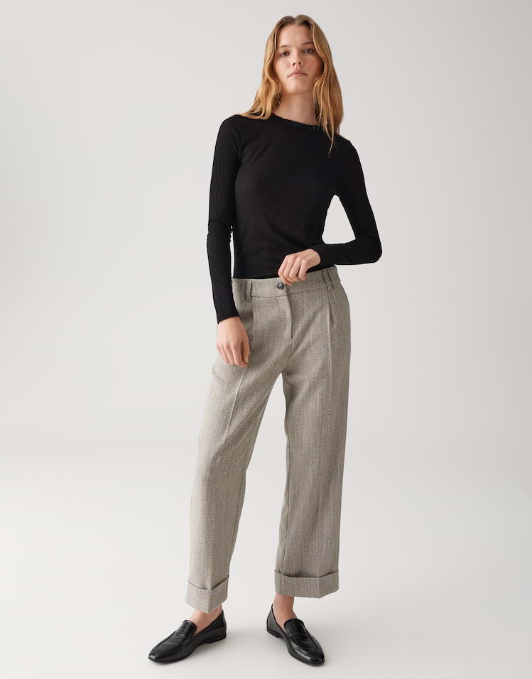 Opus - City Pant mit breitem Aufschlag - Meeri
