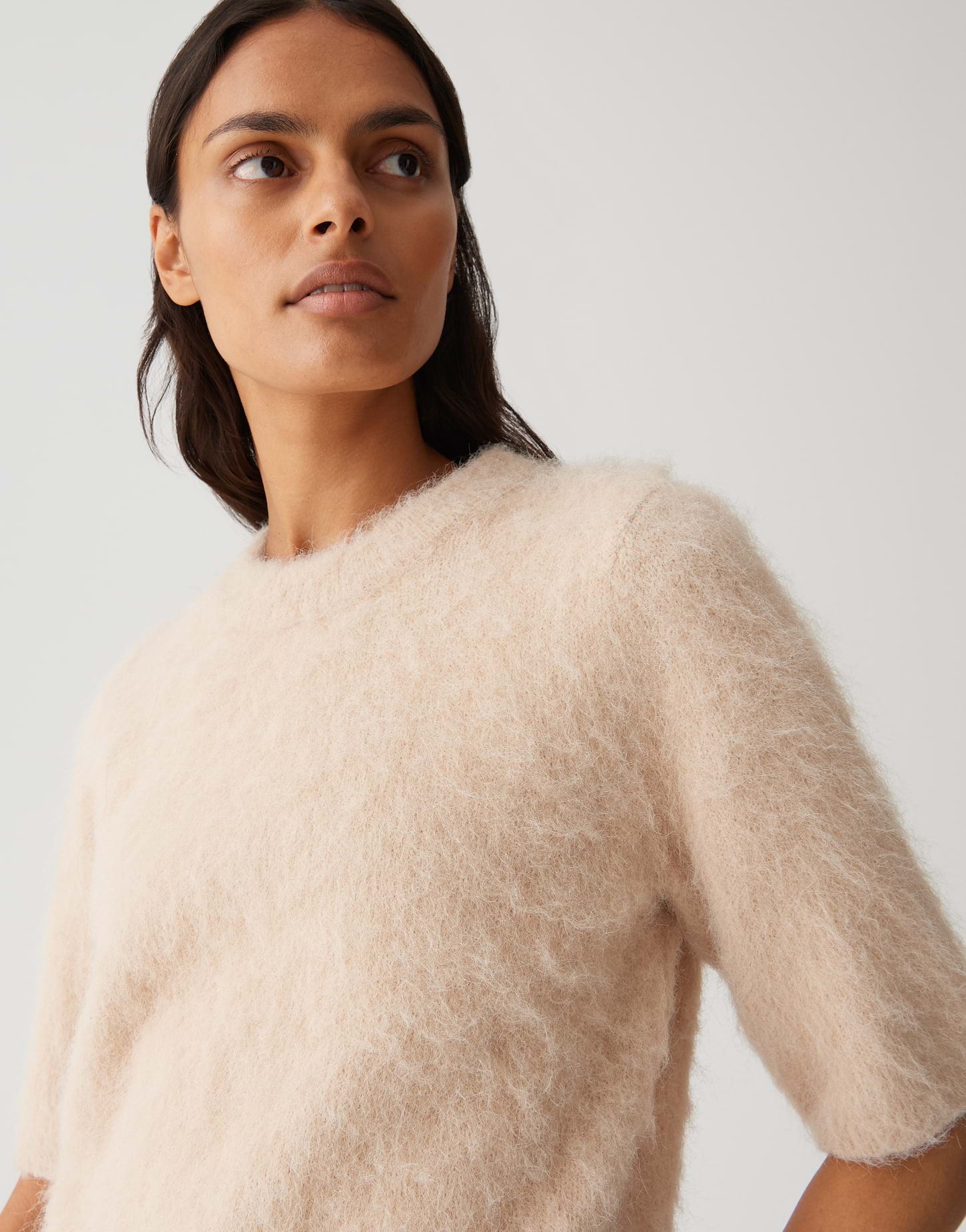 Opus - Haariger Kurzarmpulover mit Wollanteil - Plaush