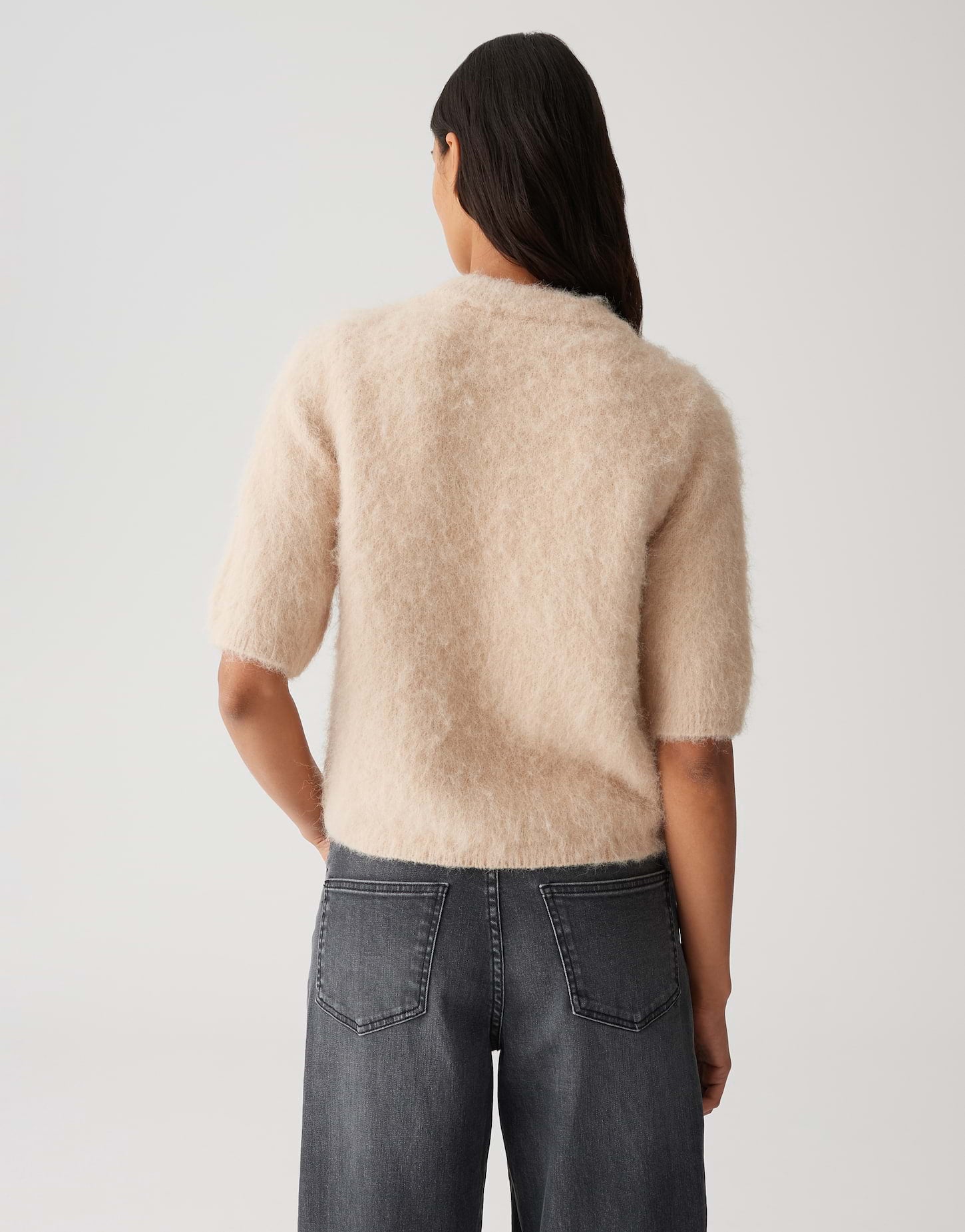 Opus - Haariger Kurzarmpulover mit Wollanteil - Plaush