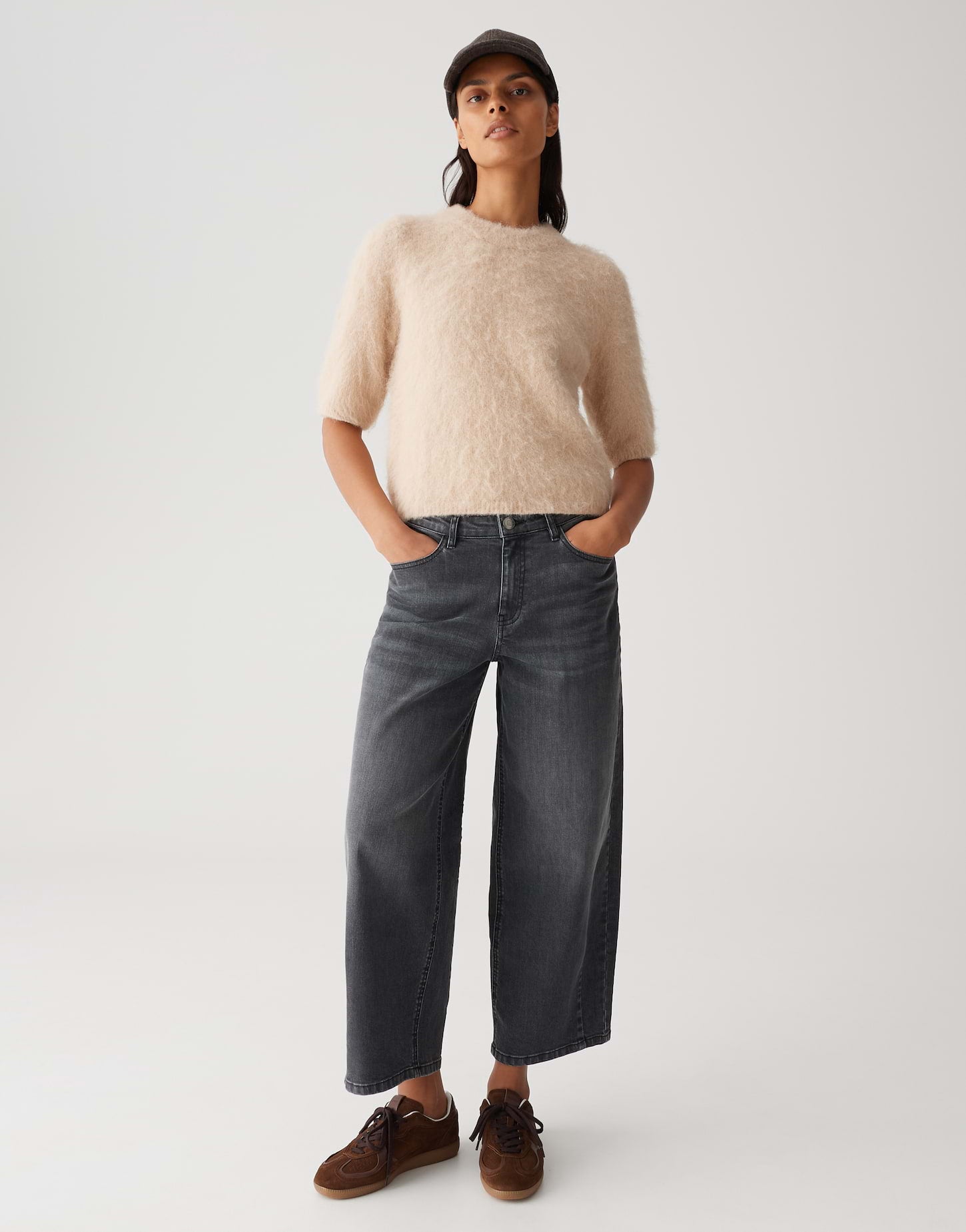 Opus - Haariger Kurzarmpulover mit Wollanteil - Plaush