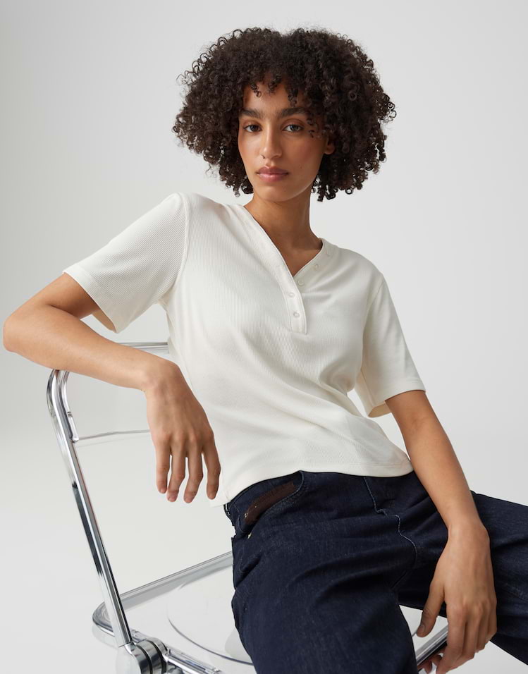 Opus - Feines Rippshirt aus nachhaltigem BCI Cotton Mix Slim Fit - Sanez