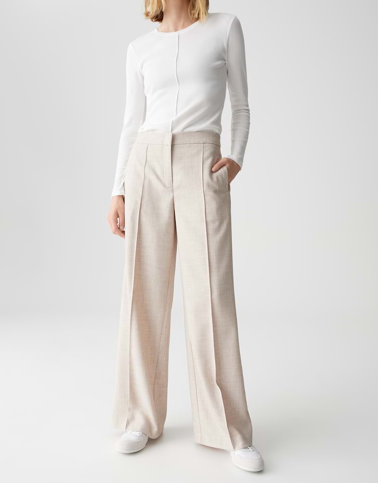 Opus - Wide Leg Pants in Mélange Optik - Maiga