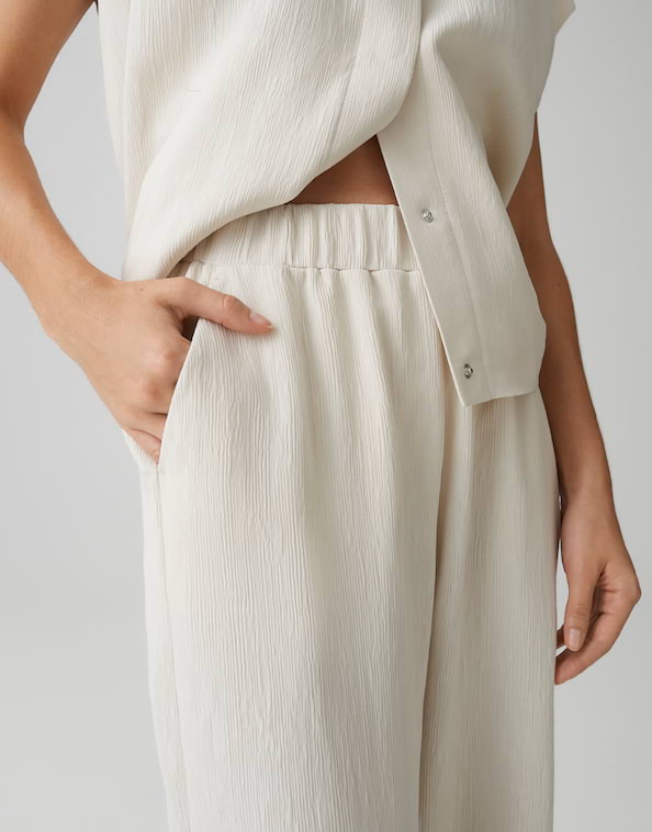 Opus - Fein strukturierte Wide Leg Pants mit Schlitzdetail - Mucia moss