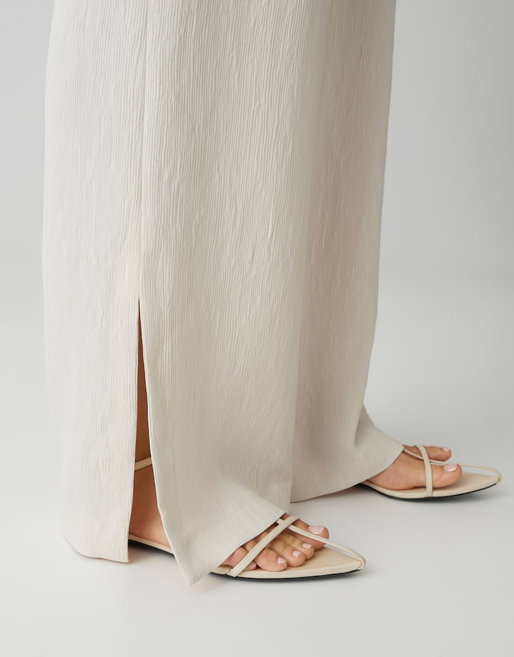 Opus - Fein strukturierte Wide Leg Pants mit Schlitzdetail - Mucia moss