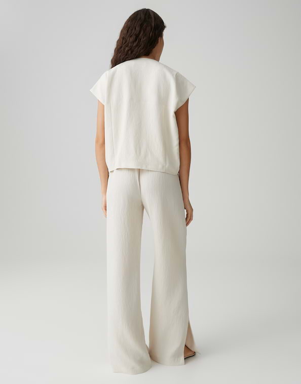 Opus - Fein strukturierte Wide Leg Pants mit Schlitzdetail - Mucia moss