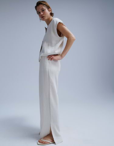 Opus - Fein strukturierte Wide Leg Pants mit Schlitzdetail - Mucia moss