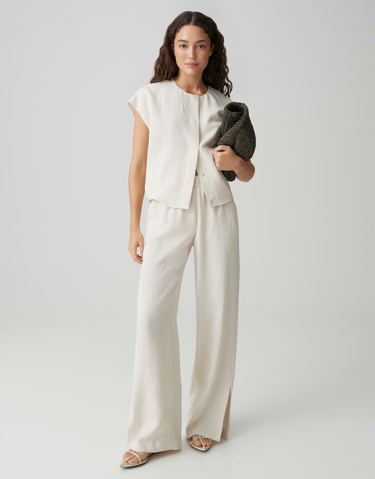 Opus - Fein strukturierte Wide Leg Pants mit Schlitzdetail - Mucia moss