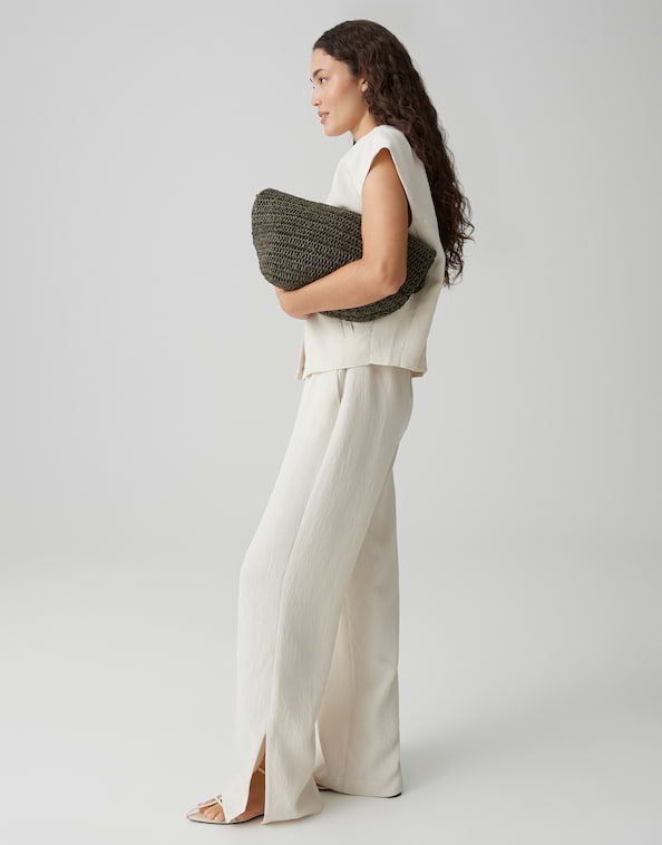 Opus - Fein strukturierte Wide Leg Pants mit Schlitzdetail - Mucia moss