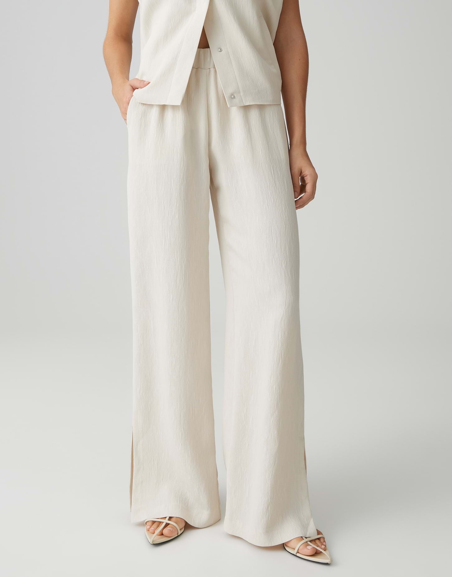 Opus - Fein strukturierte Wide Leg Pants mit Schlitzdetail - Mucia moss