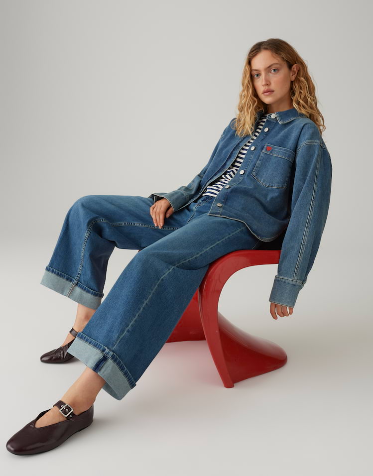 Opus - Weiches Jeanshemd mit Herzstickerei Regular Fit - Falentine