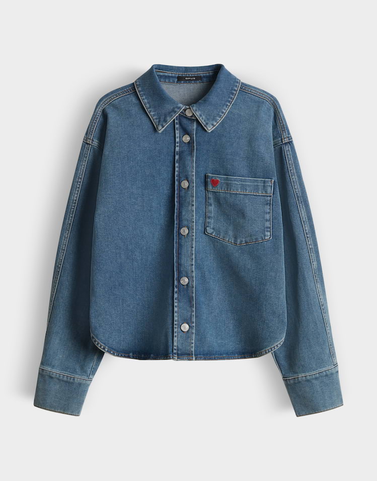 Opus - Weiches Jeanshemd mit Herzstickerei Regular Fit - Falentine