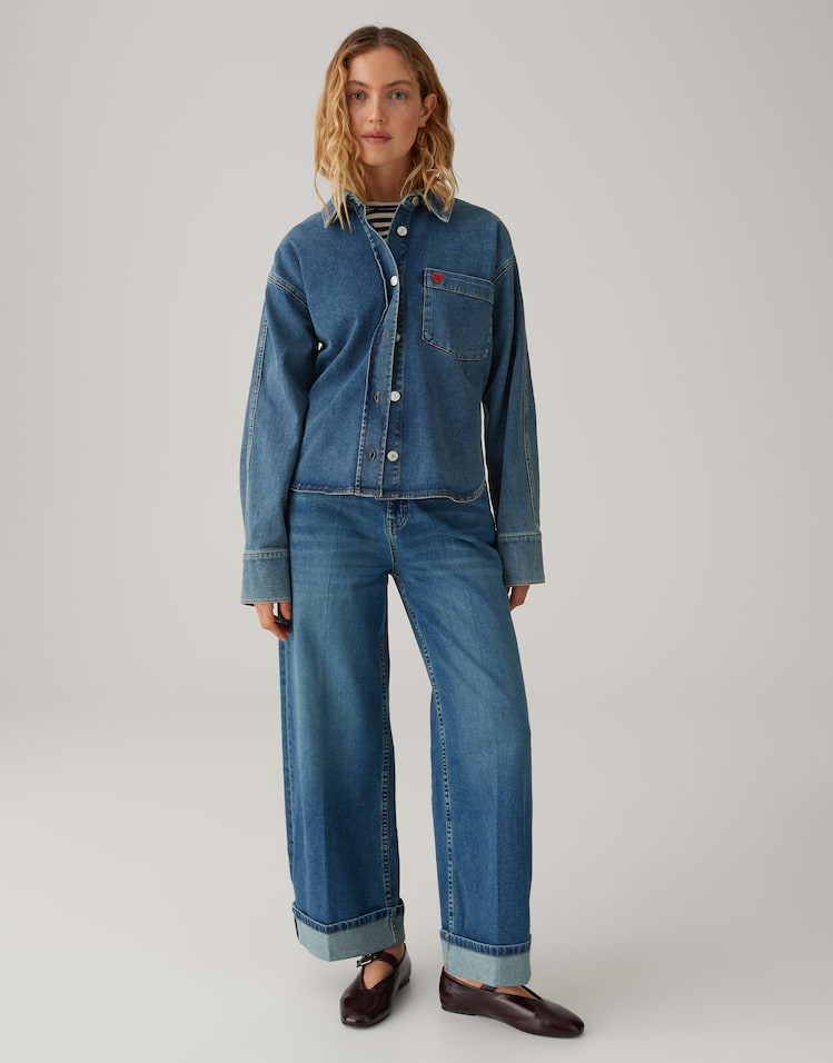 Opus - Weiches Jeanshemd mit Herzstickerei Regular Fit - Falentine