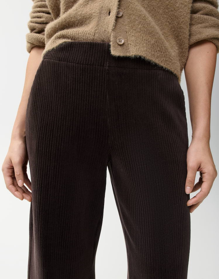 Opus - Dunkelbraune Wide Leg Pants aus Cord - Mucia Bay