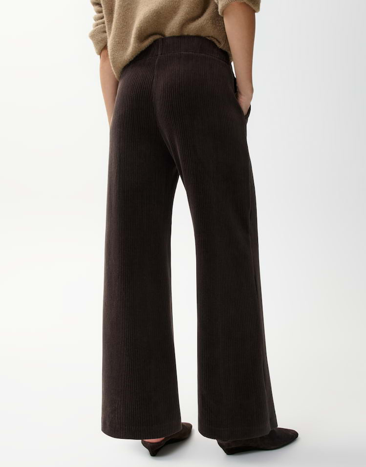 Opus - Dunkelbraune Wide Leg Pants aus Cord - Mucia Bay