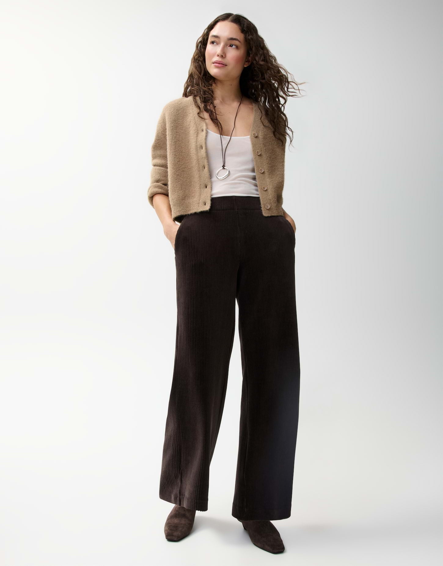 Opus - Dunkelbraune Wide Leg Pants aus Cord - Mucia Bay