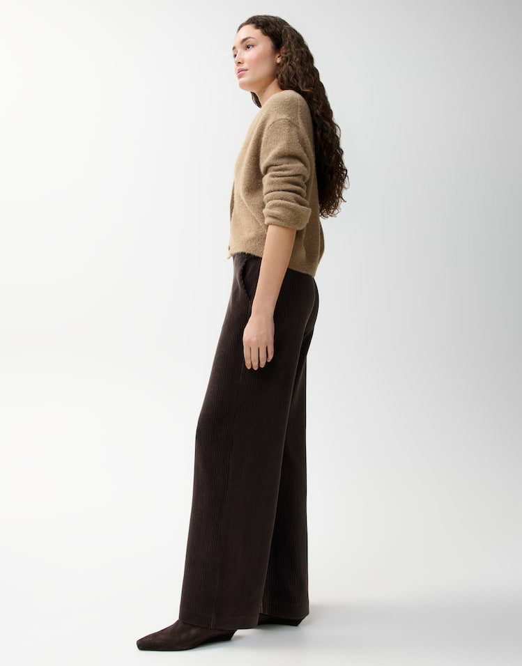 Opus - Dunkelbraune Wide Leg Pants aus Cord - Mucia Bay