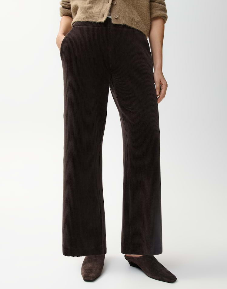 Opus - Dunkelbraune Wide Leg Pants aus Cord - Mucia Bay