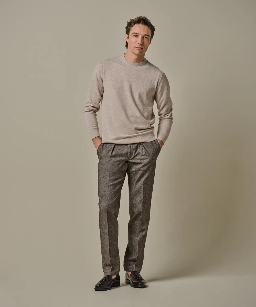 Profuomo - Braune Baumwoll-Flanellhose mit Bundfalte