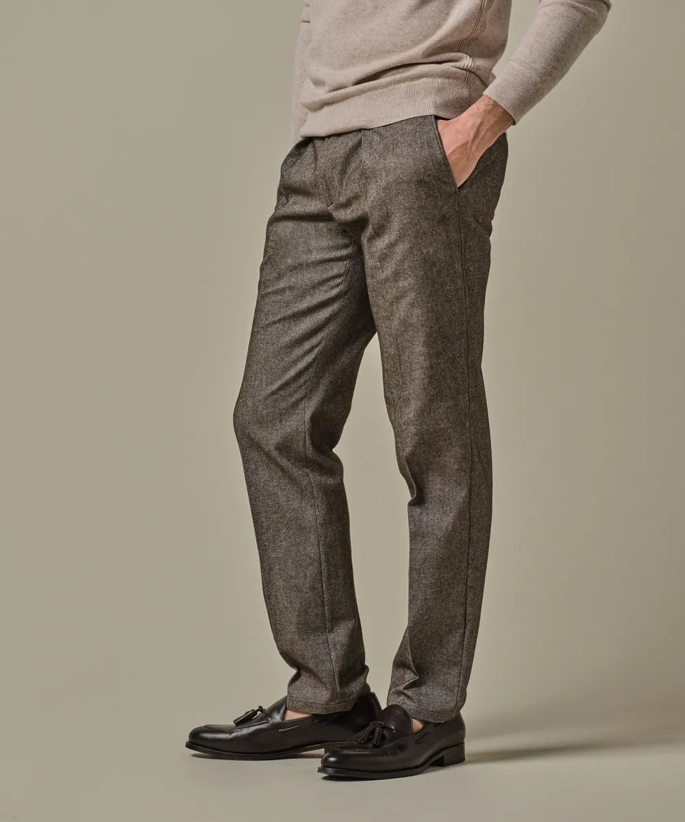 Profuomo - Braune Baumwoll-Flanellhose mit Bundfalte