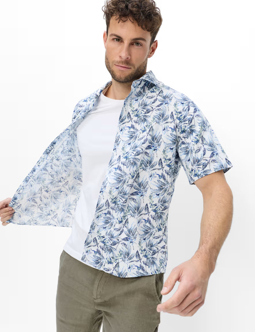 Brax - Hemd aus Baumwoll-Leinenmix mit Blätterprint - Hardy