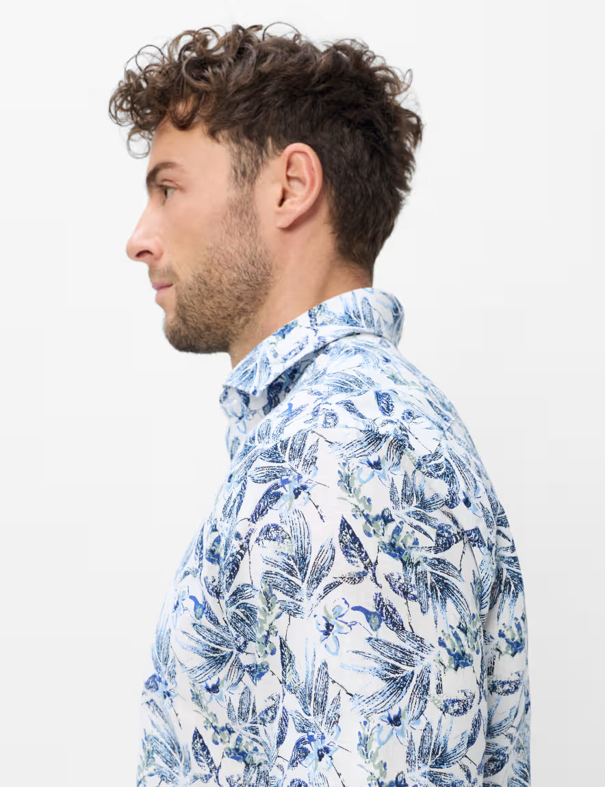 Brax - Hemd aus Baumwoll-Leinenmix mit Blätterprint - Hardy