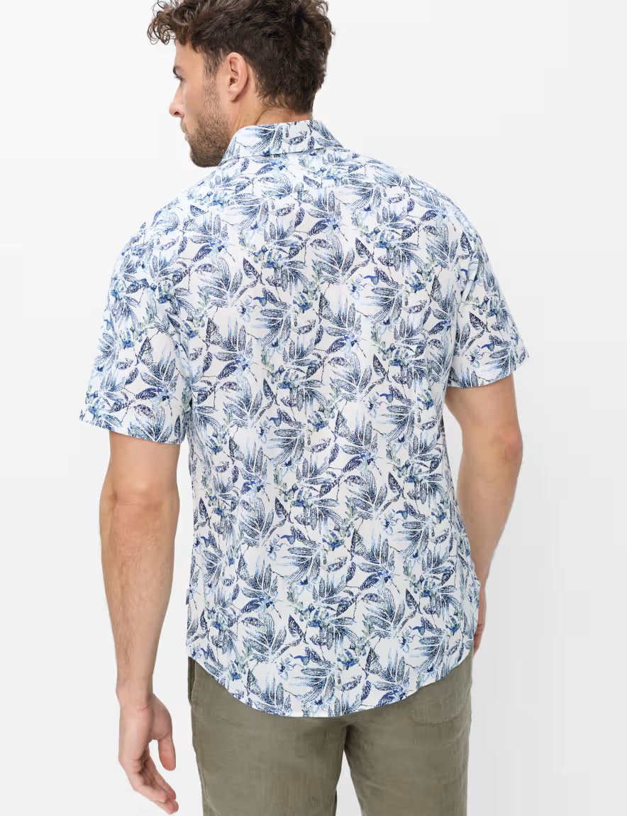 Brax - Hemd aus Baumwoll-Leinenmix mit Blätterprint - Hardy