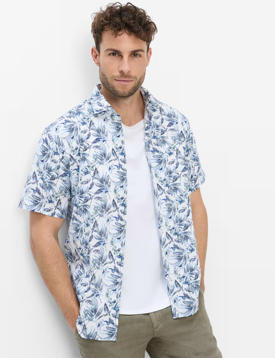 Brax - Hemd aus Baumwoll-Leinenmix mit Blätterprint - Hardy