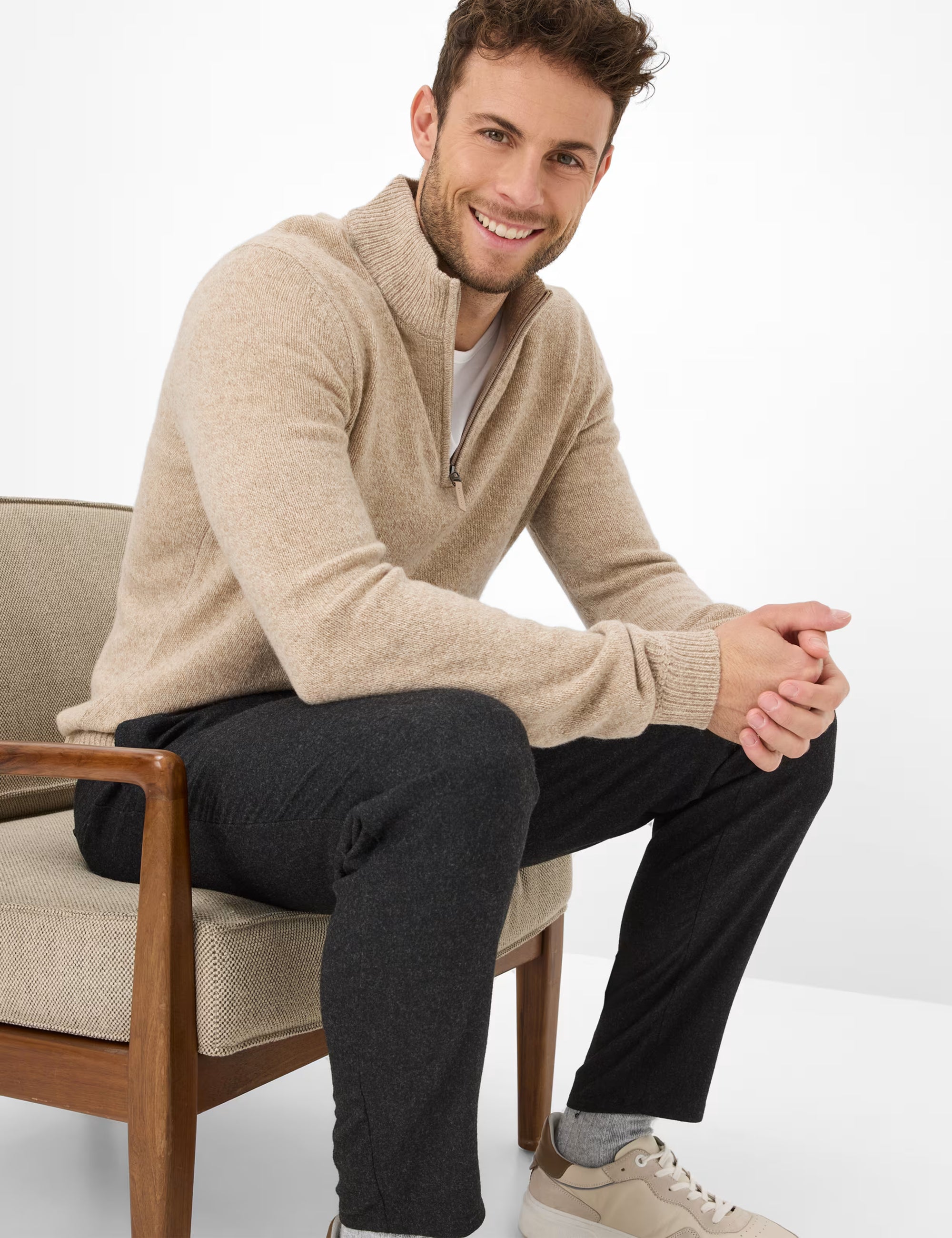 Brax - Lambswool-Strickpullover in camel aus hochwertigem Wollmix - Steffen