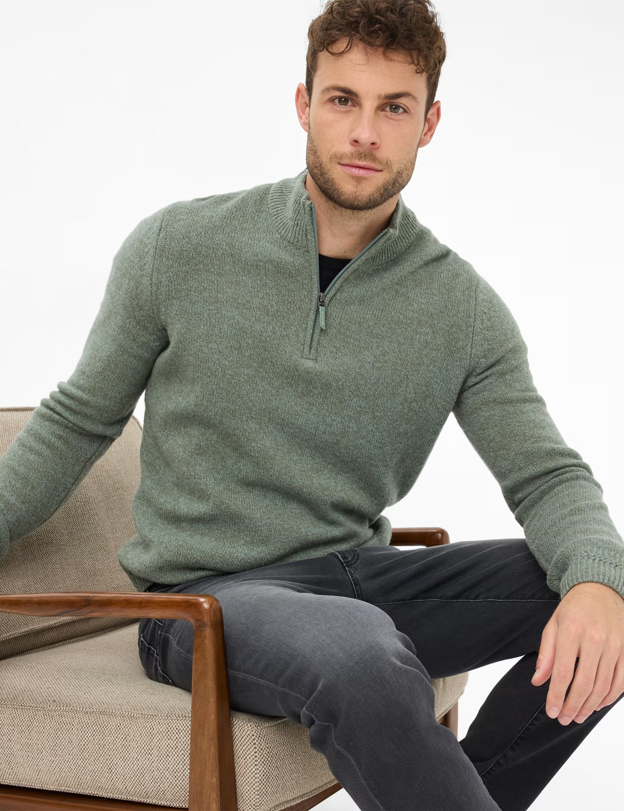 Brax - Lambswool-Strickpullover in grün aus hochwertigem Wollmix - Steffen