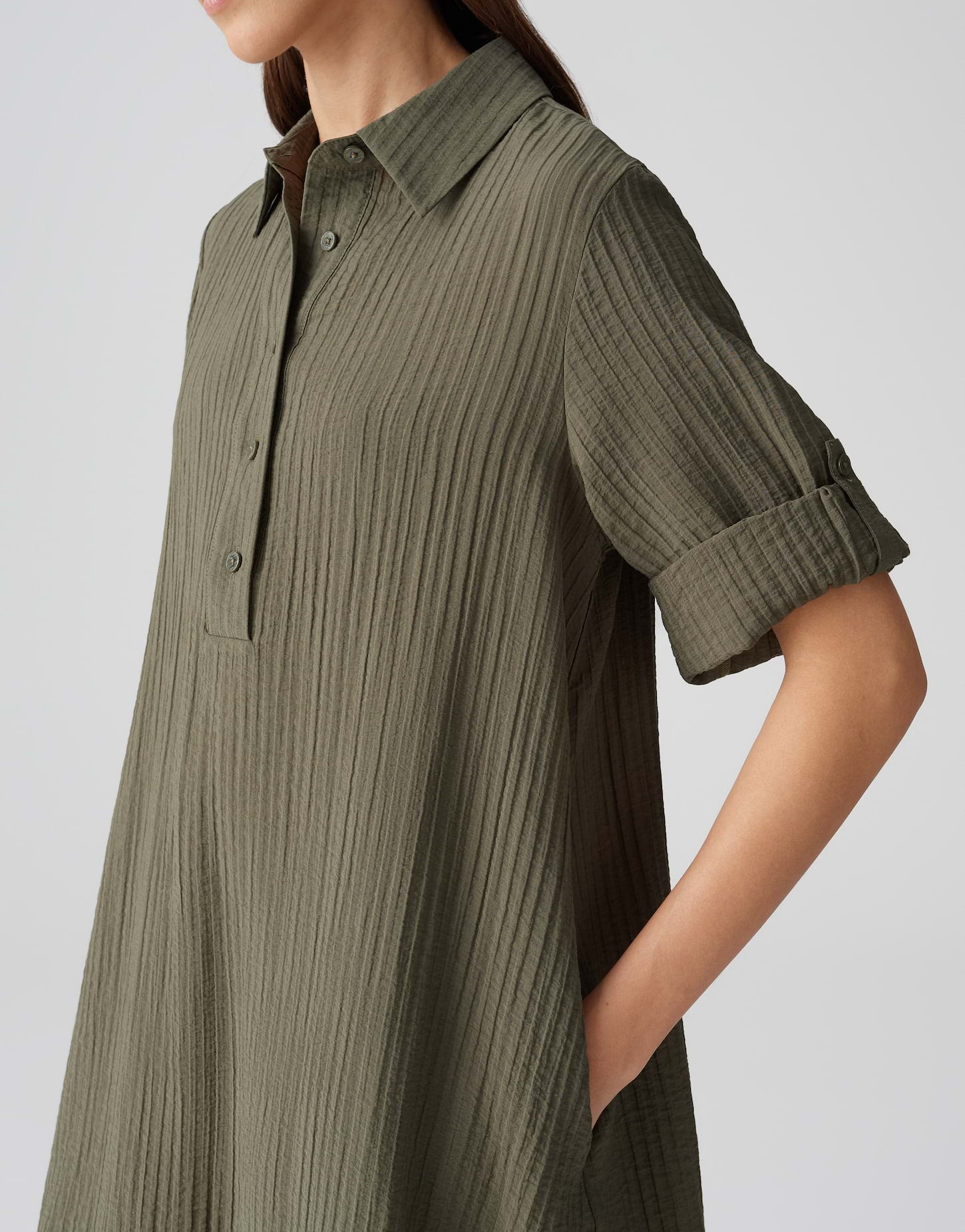 Opus - Hemdblusenkleid mit feiner Rippstruktur - Womara