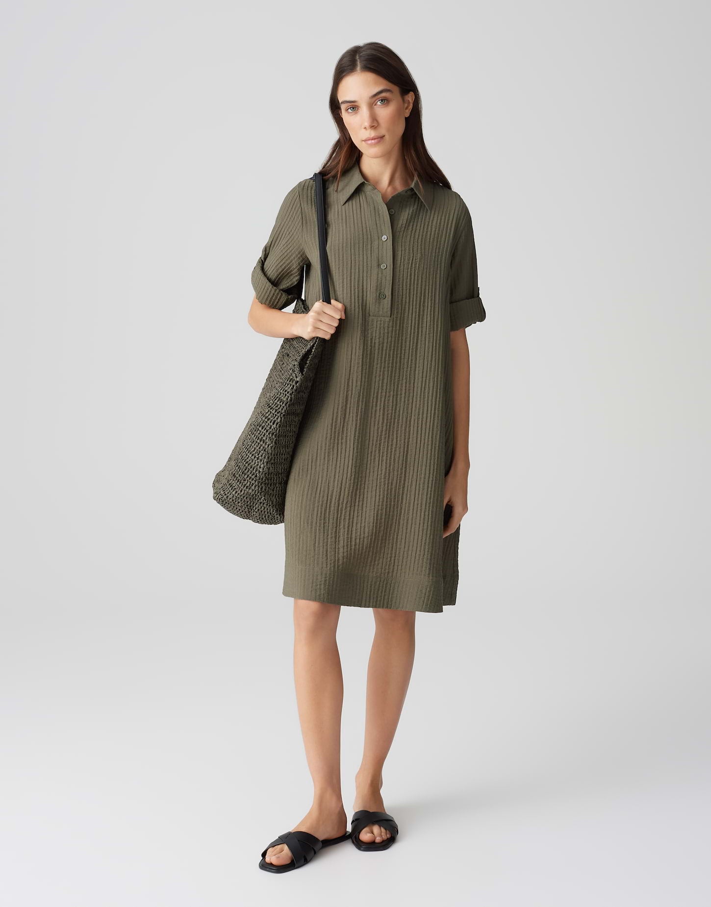 Opus - Hemdblusenkleid mit feiner Rippstruktur - Womara