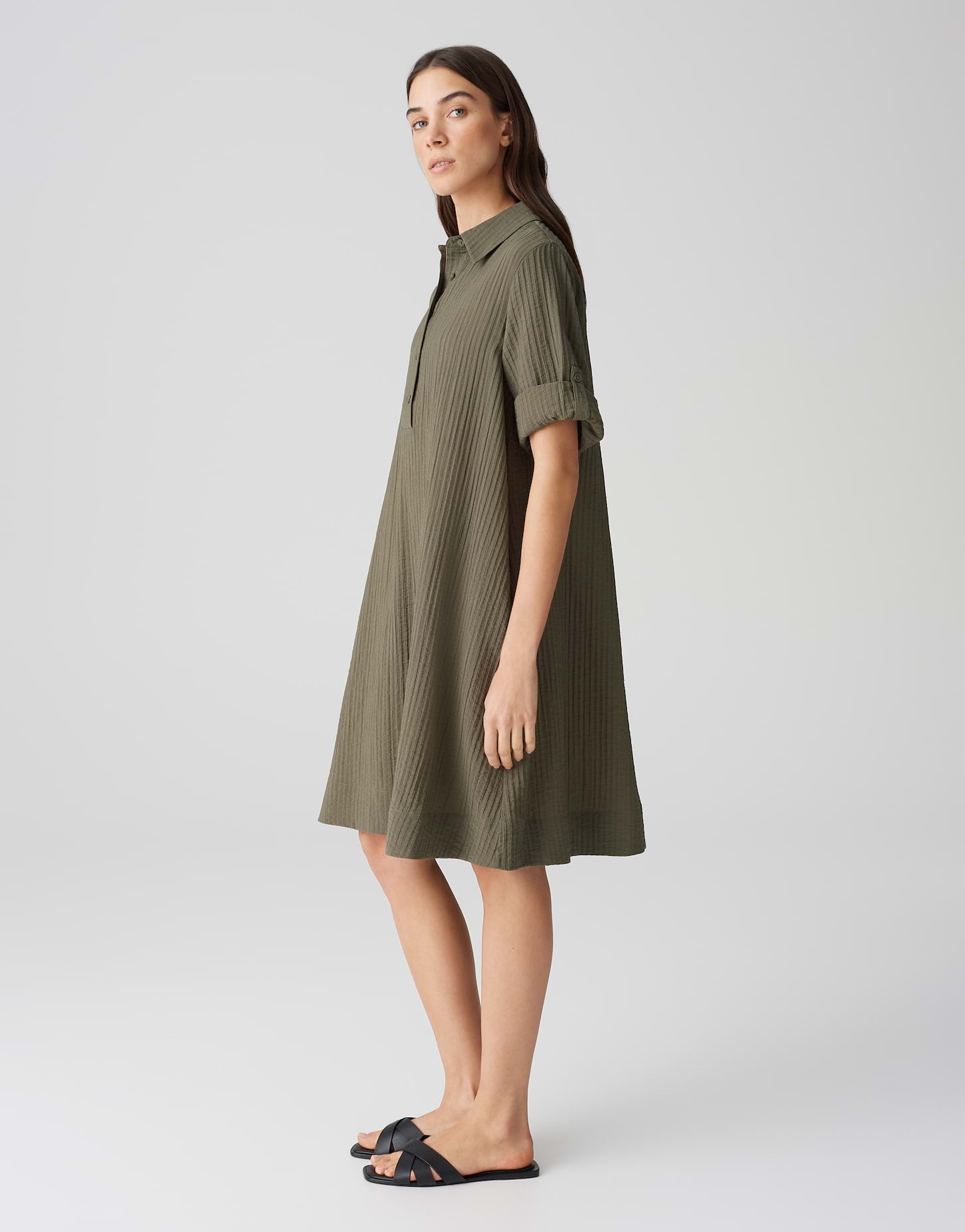 Opus - Hemdblusenkleid mit feiner Rippstruktur - Womara