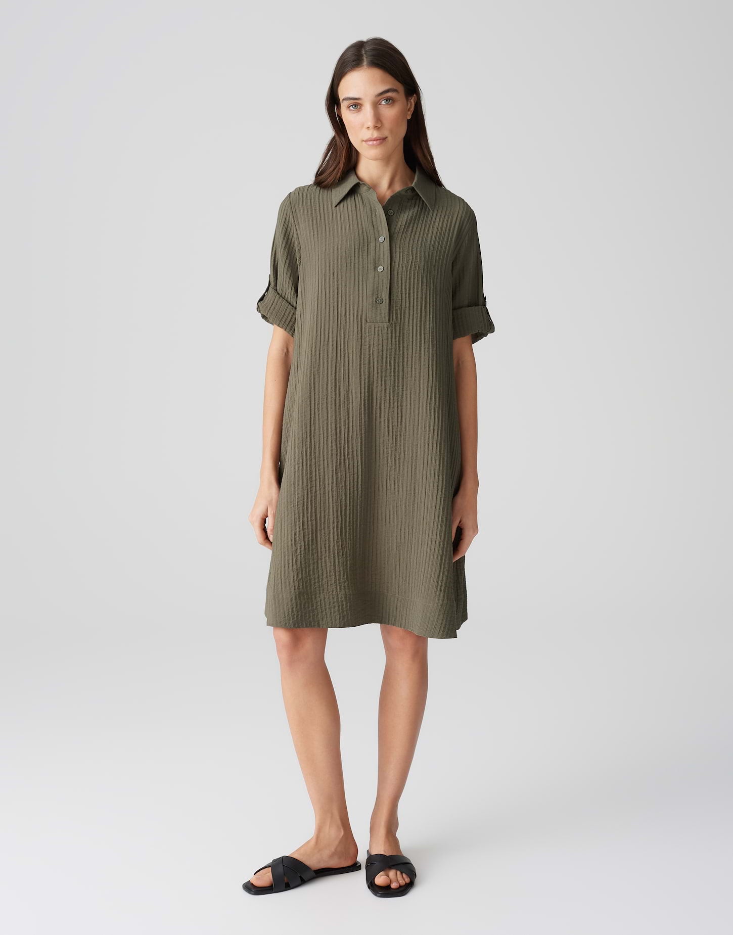Opus - Hemdblusenkleid mit feiner Rippstruktur - Womara