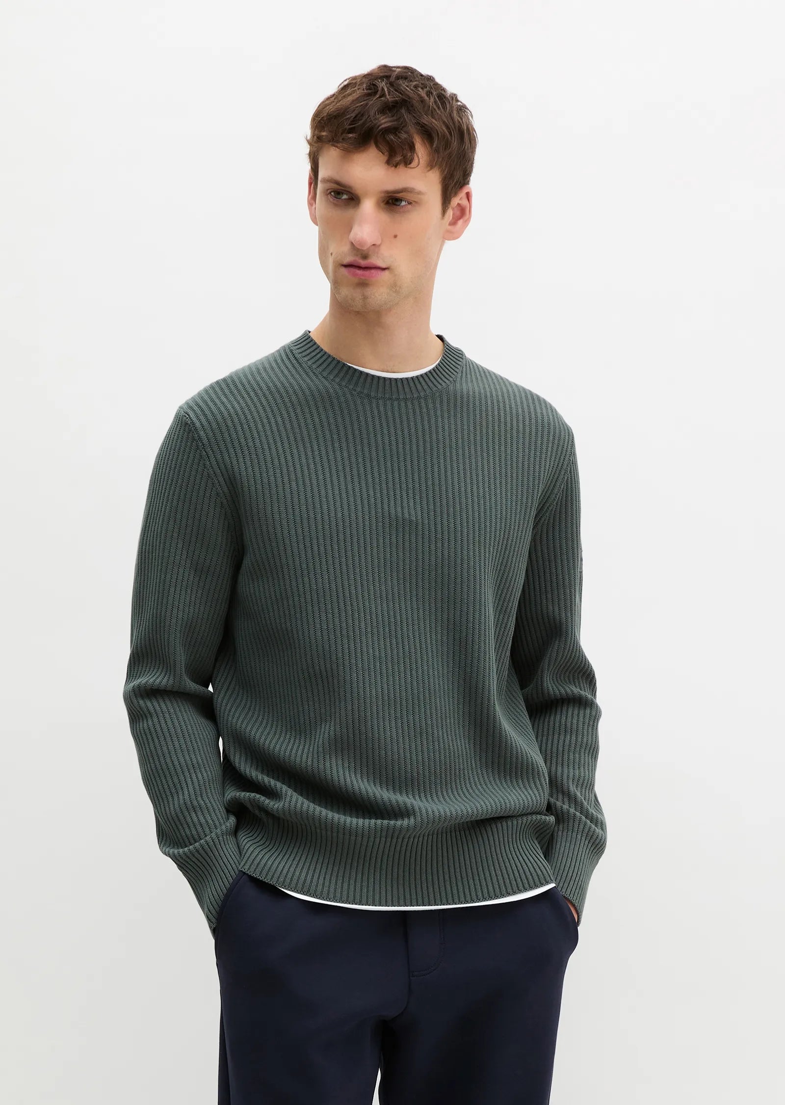 Marc O'Polo - Rippstrick Pullover aus Bio-Baumwolle in Petrol